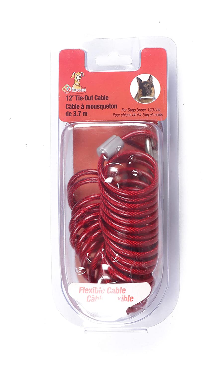 Relux Pet Dog Yard Stake Tie Out Cable 16 ft for Outdoor Yard and Camping,Medium to Large Dogs Up to 125 lbs Red,18 Stake, 16 ft Cable 